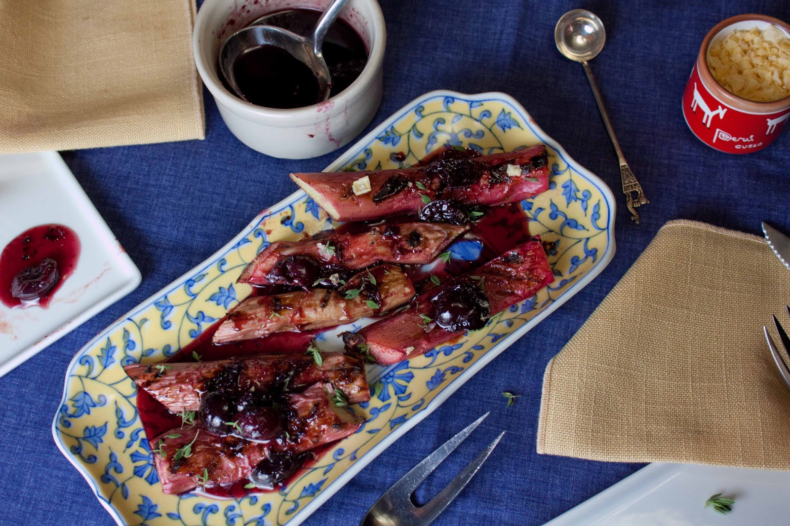 Fat and Happy Blog Grilled Rhubarb with Cherry Maple Syrup