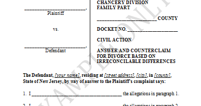 New Jersey Divorce Defendant Pro Se: Answer and ...