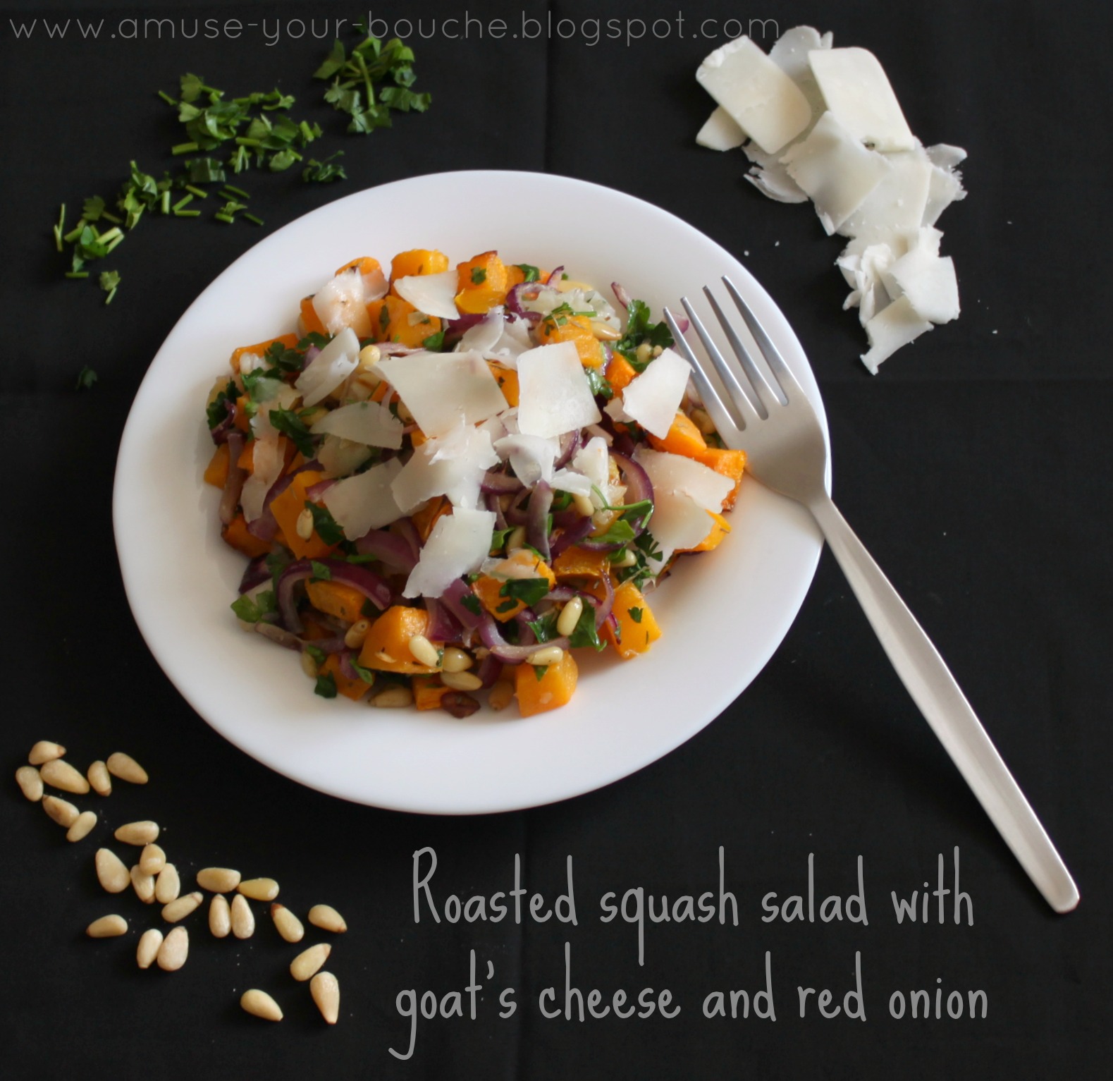 Roasted butternut squash salad with goat's cheese Amuse Your Bouche