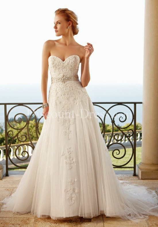  Zoom A-Line Sweetheart French Tulle Satin Chapel wedding Dress
