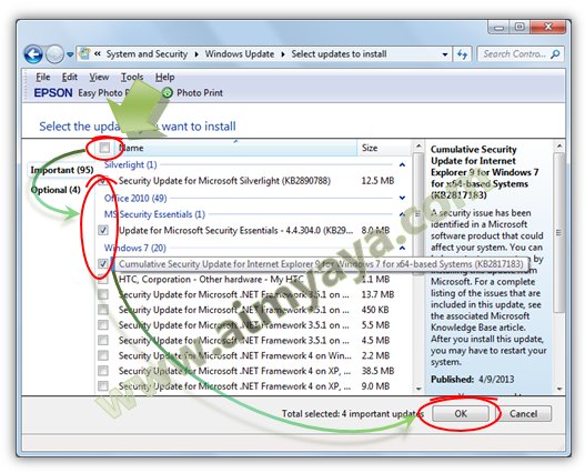 Microsoft Windows menyediakan kemudahan updating  Cara Memilih Update System Windows 7