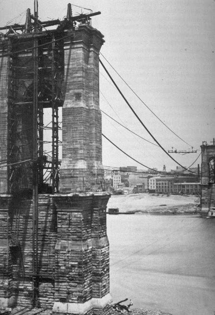 Stunning Image of Brooklyn Bridge  and Brooklyn Bridge during construction in 1874 