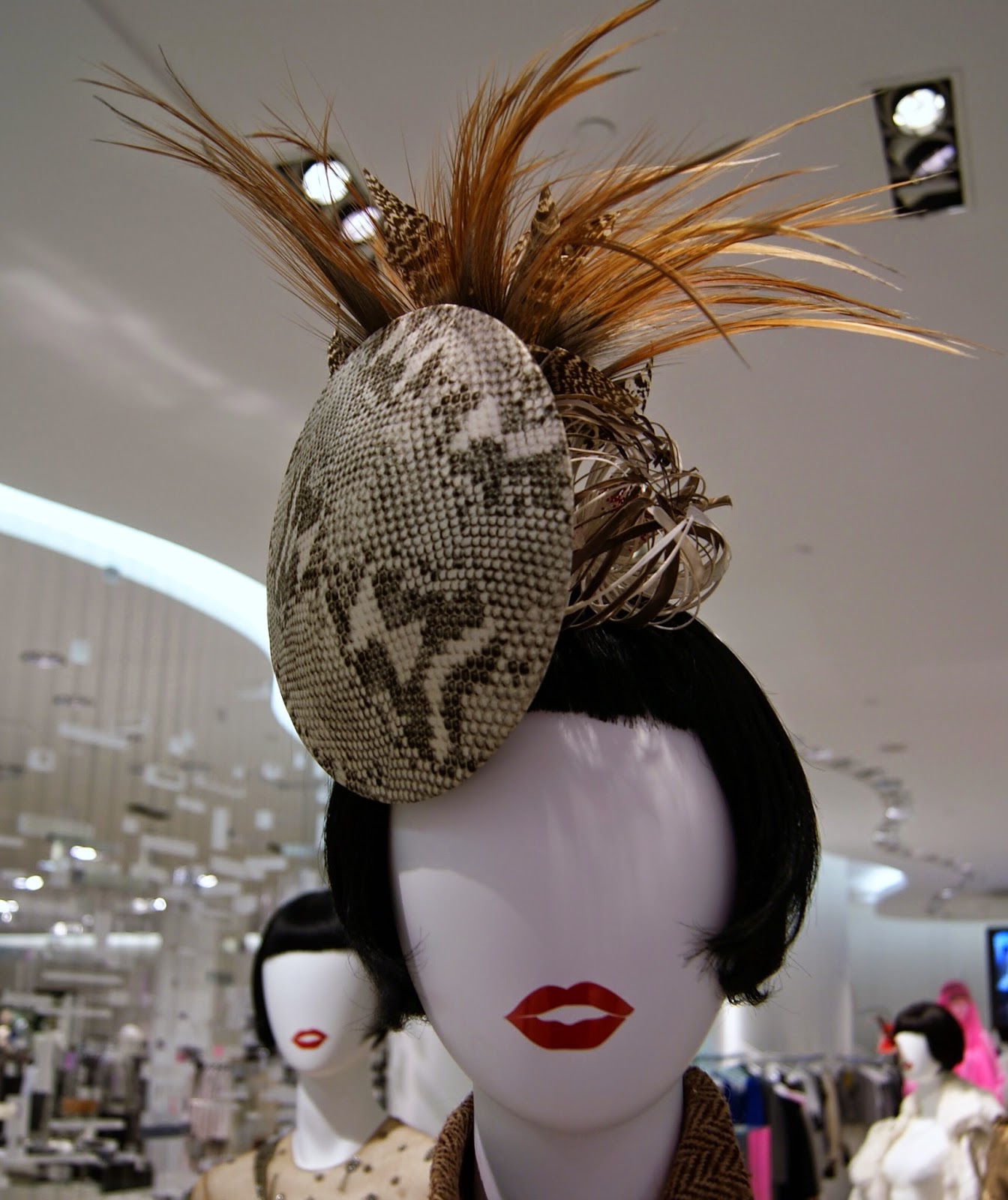 Fashion Blows Exhibit at Hudson's Bay in Toronto, Isabella, Daupne Guinness, Style, Culture, foundation, aleander mcqueen, philip treacy, suicide,the purple scarf, melanie.ps, ontario, canada, the room, Phiip Treacy, snakeskin, dome, hat