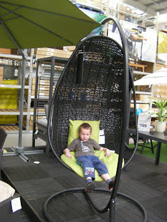 sitting down on the job, basket chair in B+Q