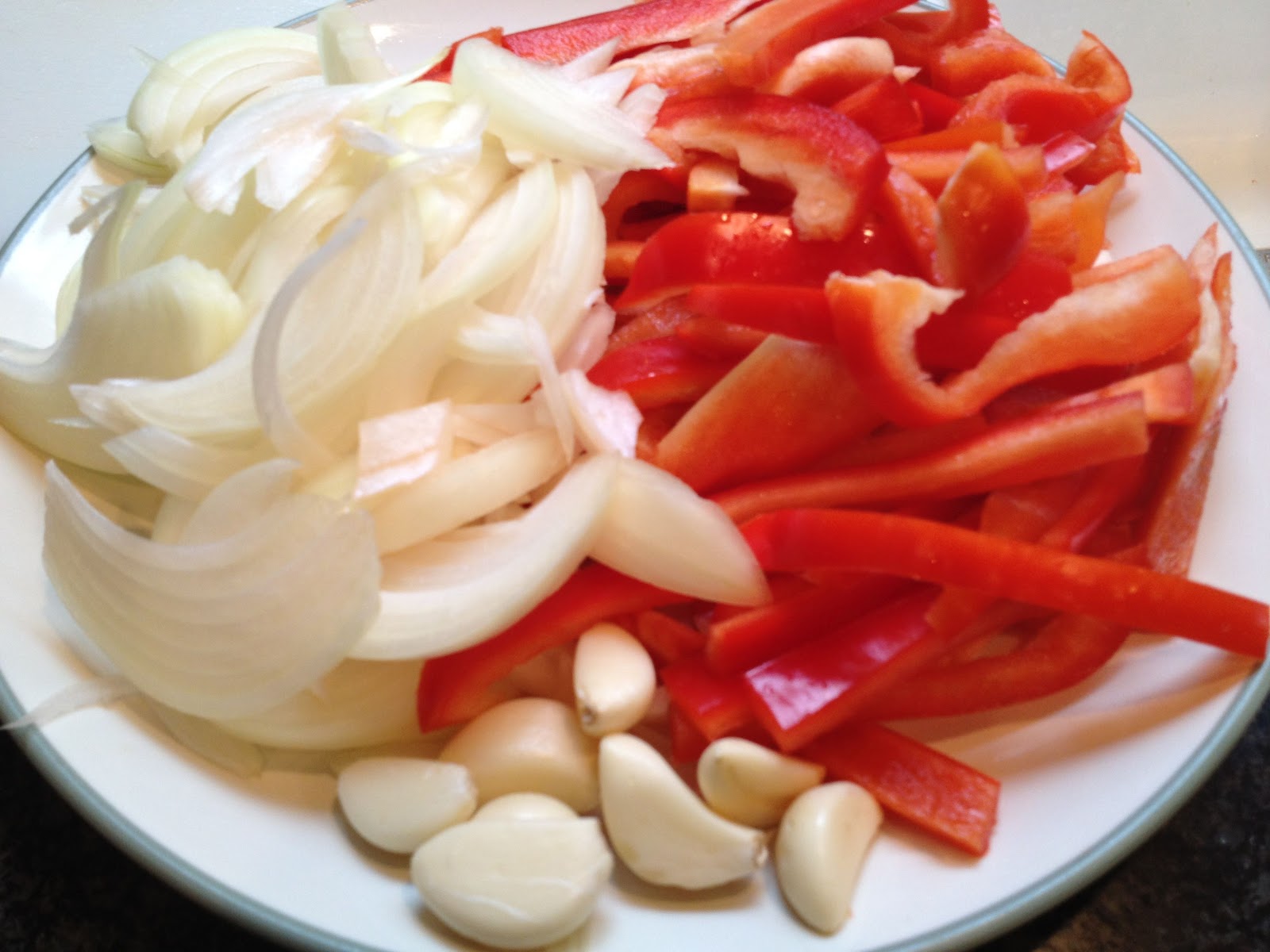 Spicy Linguini with Shrimp, Bell Peppers, Onions and Garlic - A Family