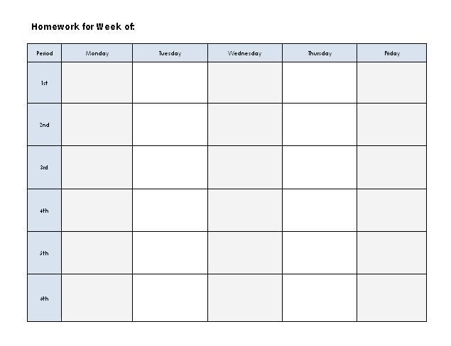 Weekly homework sheet pdf image
