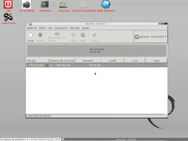 Tela do GParted Live