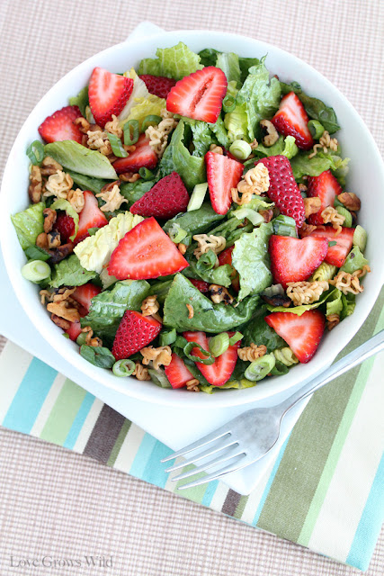Crunchy Romaine Strawberry Salad - the perfect healthy salad for Summer! at LoveGrowsWild.com #salad #healthy