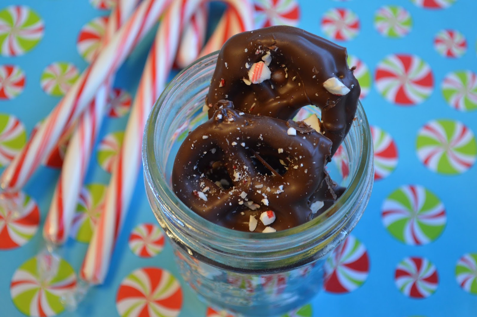 Chocolate Covered Pretzels with Candy Cane Pieces