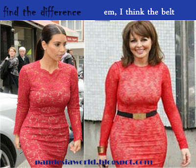Curves competition, Kim Kardashian and Corel Vorderman wearing the same red tight dress