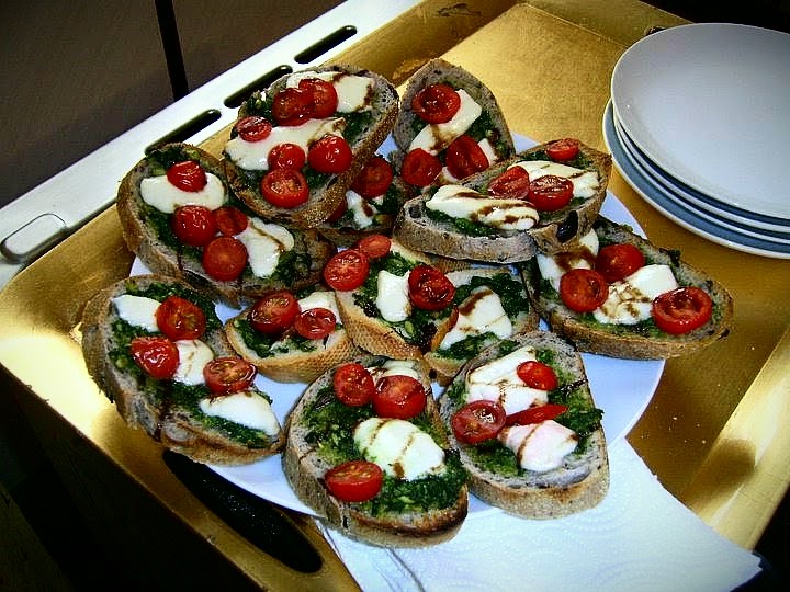 Everything Goes With Toast Tomato, mozarella and pesto bruschetta