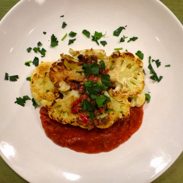 The Veracious Vegan Cauliflower Steak with Fire Roasted Garlic Sauce