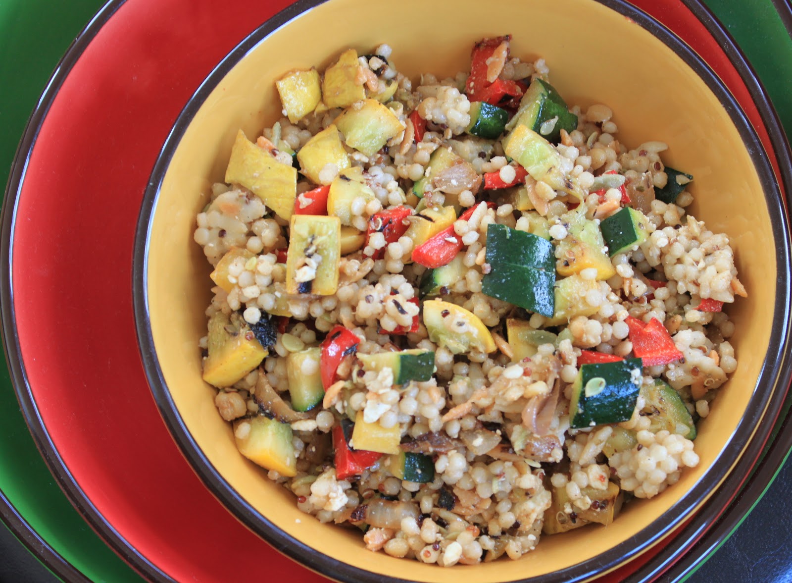 grilled veggie couscous salad with dijon vinaigrette greens & chocolate