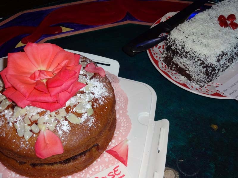 vegan rose syrup and rose petal jam cake