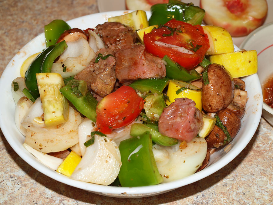 Pellet Smoker Cooking Unskewered Beef & Veggie Kabobs