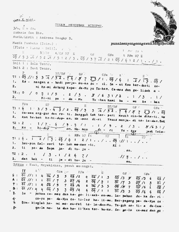 Partitur Tuhan Mengubah Hidupmu Andreas Yongky D PUNAI