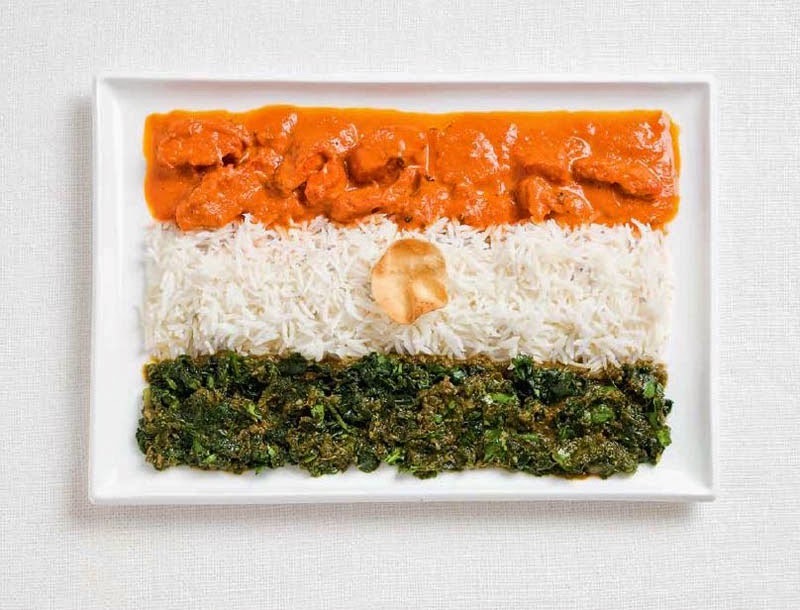 3. India Flag (Curries, rice, pappadum wafer)