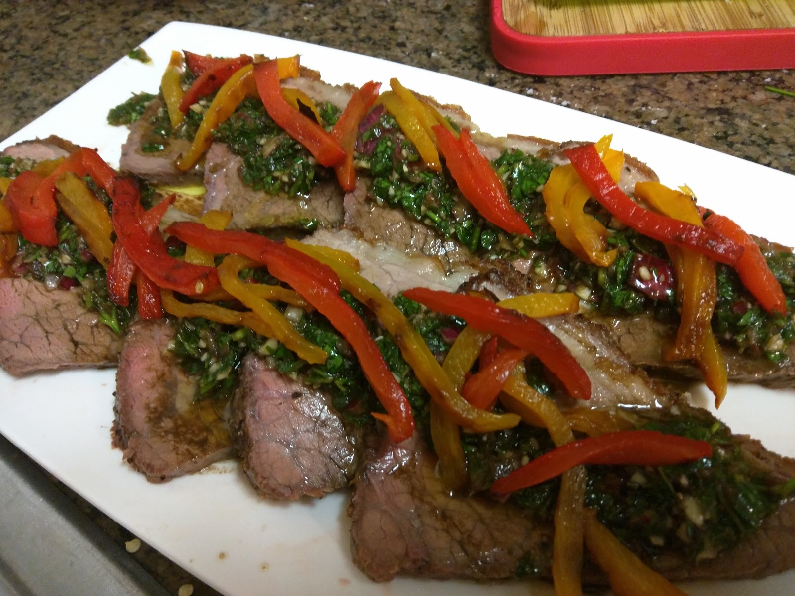 Goth Gourmande Recipe Chimichurri beef with roasted red peppers (Low