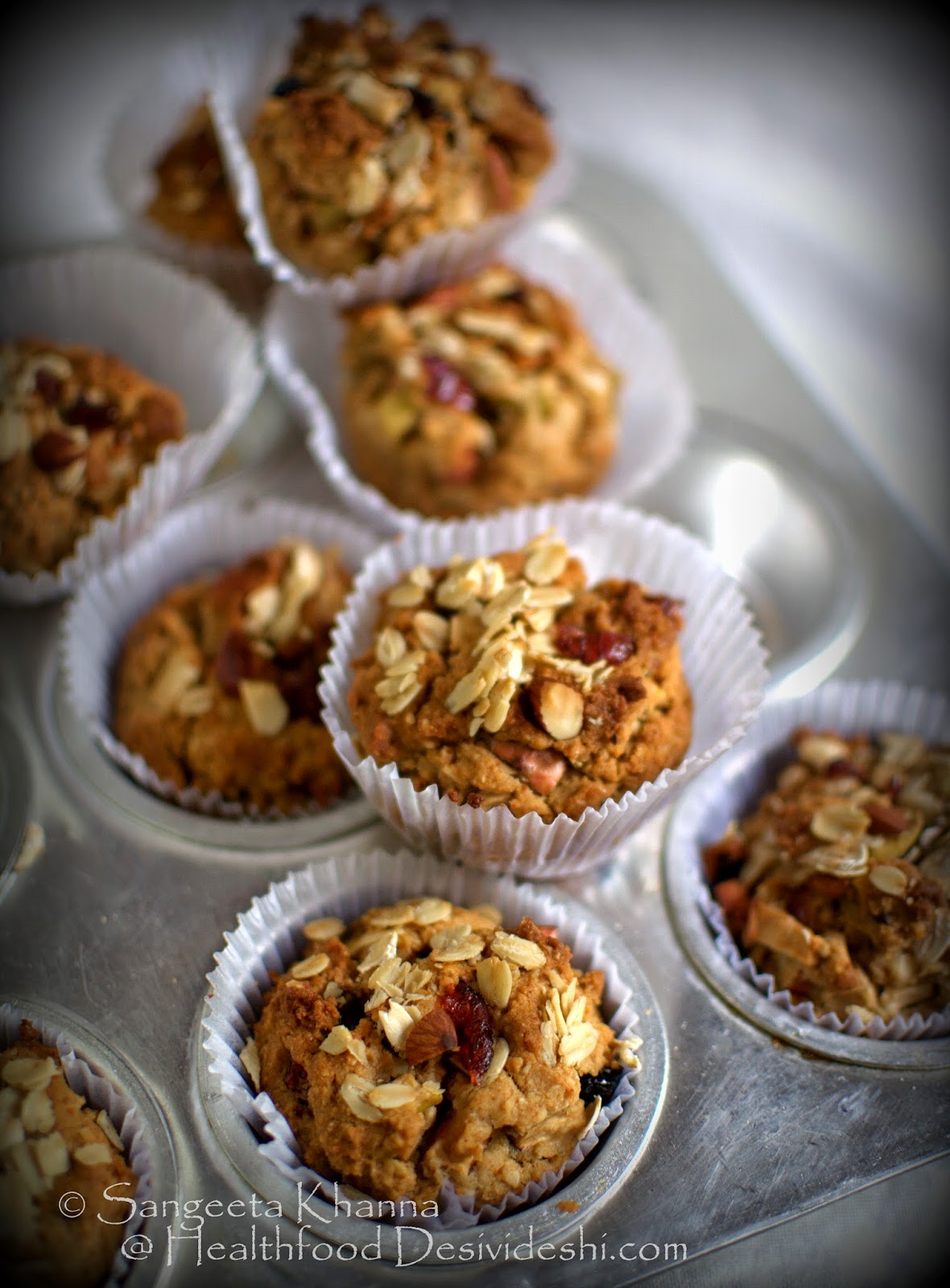 apple granola muffins with whole wheat flour and oats, the cover page