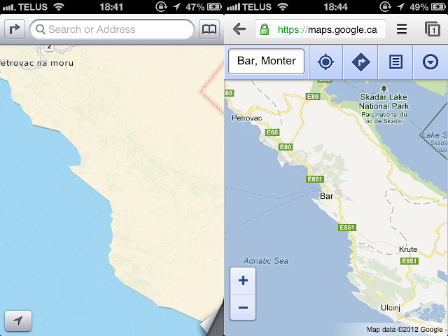 adriatic sea in map of Apple ios 6 