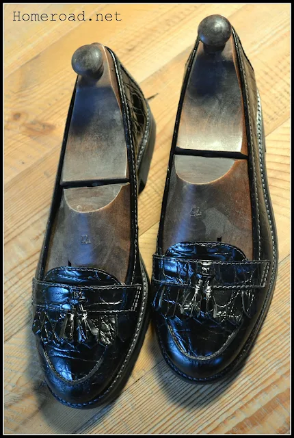 shoes with antique shoe stretchers inside