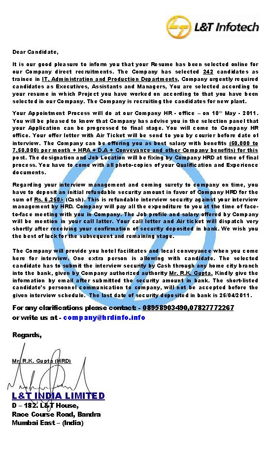 Fake Job Offer Letter Template