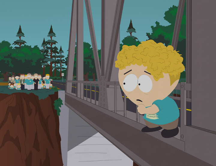 Desesperado, Bradley corre para a ponte e ameaça pular. 