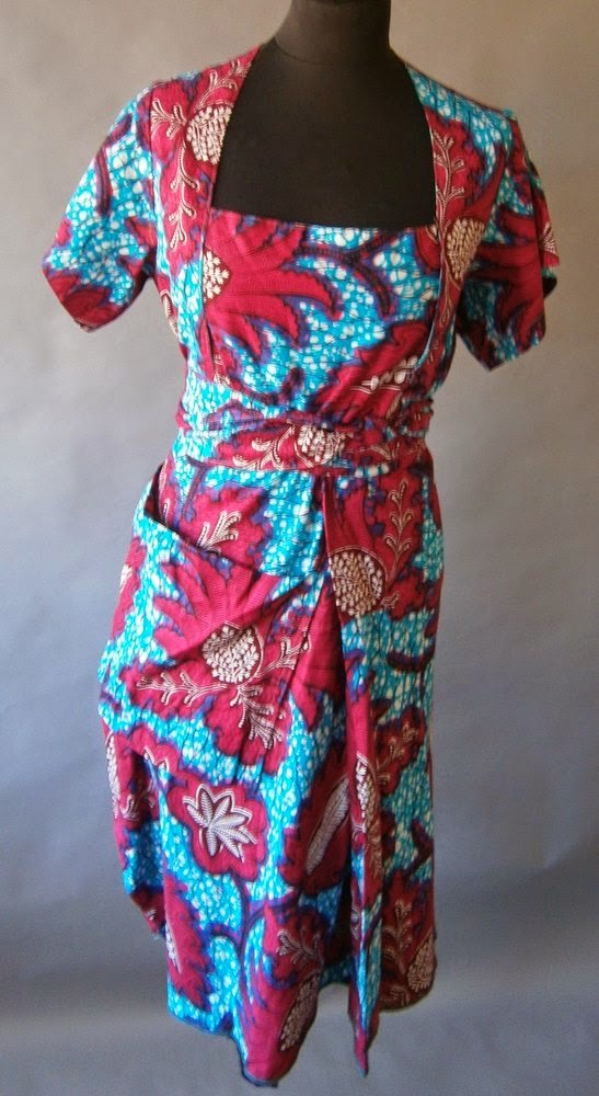 African print boat neck dress/tunic aqua rose