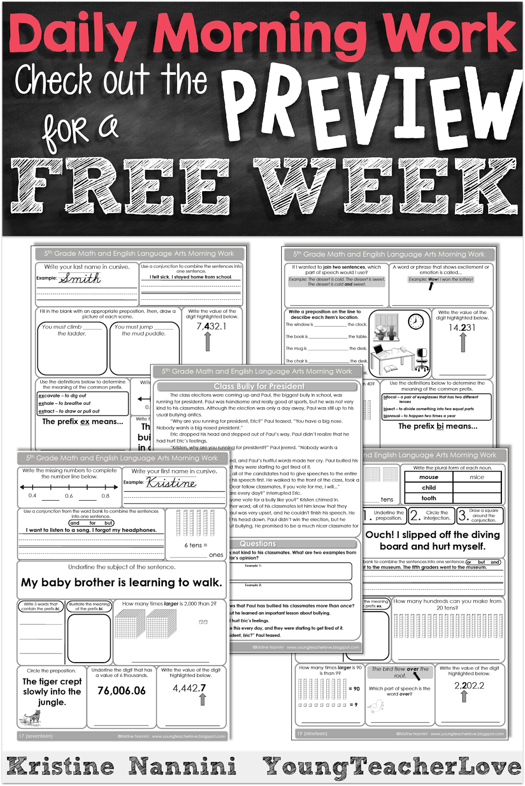 Morning Work Daily Review (5th Grade Common Core Math and English