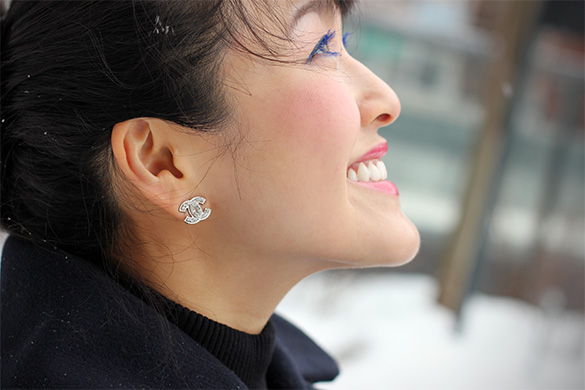 Chanel Swarovski Silver Diamante CC Stud Earrings
