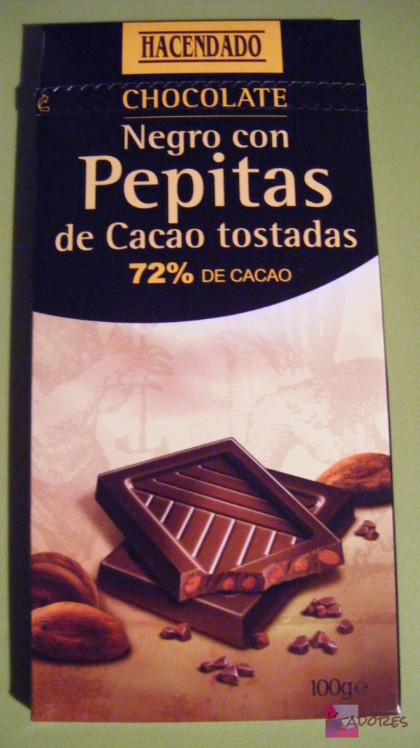 Chocolate negro 72% con pepitas de cacao - Hacendado - 100 g