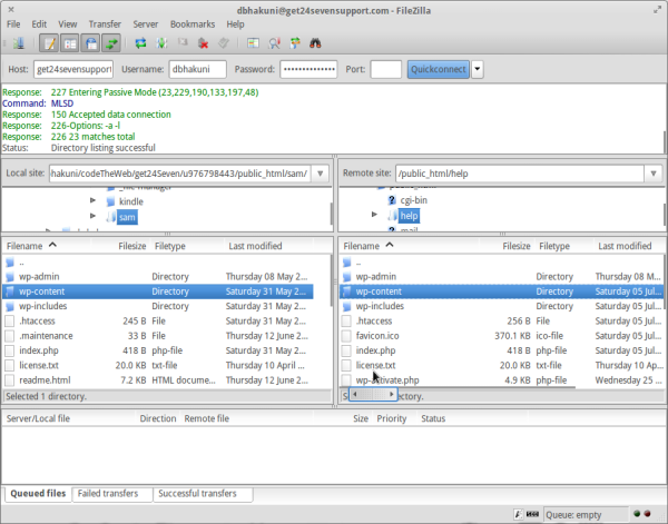 Delete wp-content on the right and drag and drop wp-content from left to right.