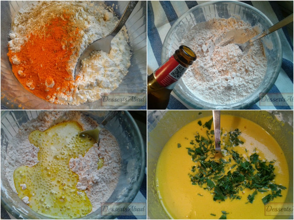 Crujientes de berenjena con miel (elaboración de la masa)