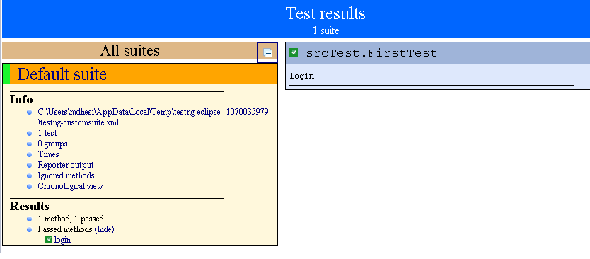 Test results in TestNG