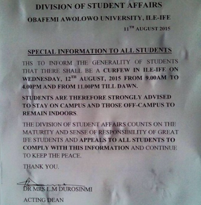 OAU orders students to remain on campus as Preparation for Ooni Burial is on. 