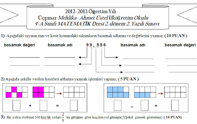 4. Sınıf Matematik 2. Dönem 2. Yazılı Soruları - Ödevvar,oguz hoca