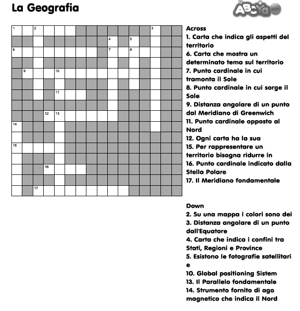 Diario di scuola Cruciverba sugli strumenti della GEOGRAFIA