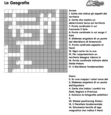 Diario di scuola: Cruciverba sugli strumenti della GEOGRAFIA