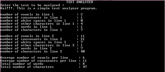sample output Text analyser sample output