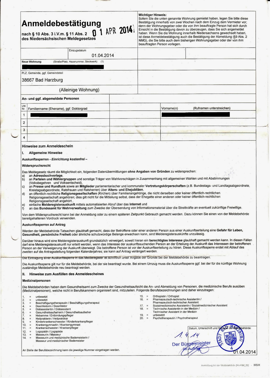 Zwangsanmeldung "von Amts wegen" des Einwohnermeldeamt (Servicebüro