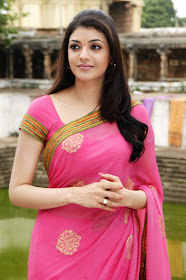 South Actress Kajal Agarwal Hot and Sexy Pink Saree Photos