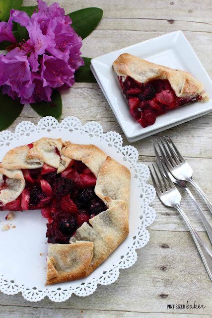 This Rhubarb and Mixed Berry Galette is the perfect dessert for four. Everyone gets a generous slice and a serving of fruit!