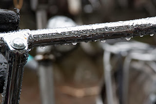 bike steering wheel with raindrops