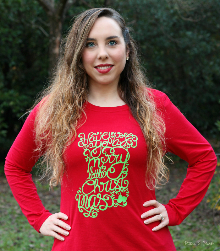 DIY Hand-Lettered Christmas Stocking Graphic Tee with Free Silhouette Cut File | www.pitterandglink.com