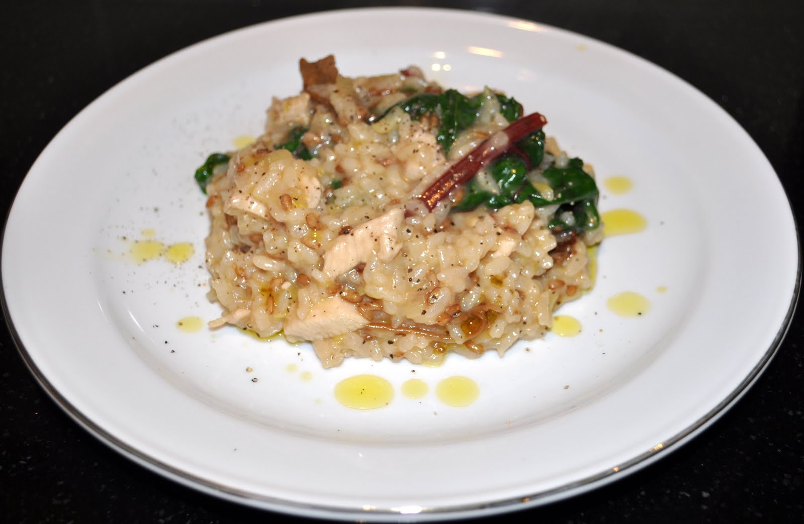 Cakes by Melania Brown Rice and Arborio Risotto (with chicken breast fillet, leeks, red spinach