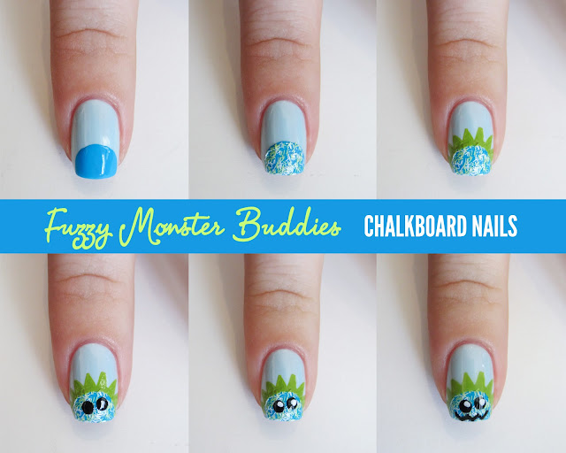 Chalkboard Nails: Fuzzy Monster Buddies tutorial