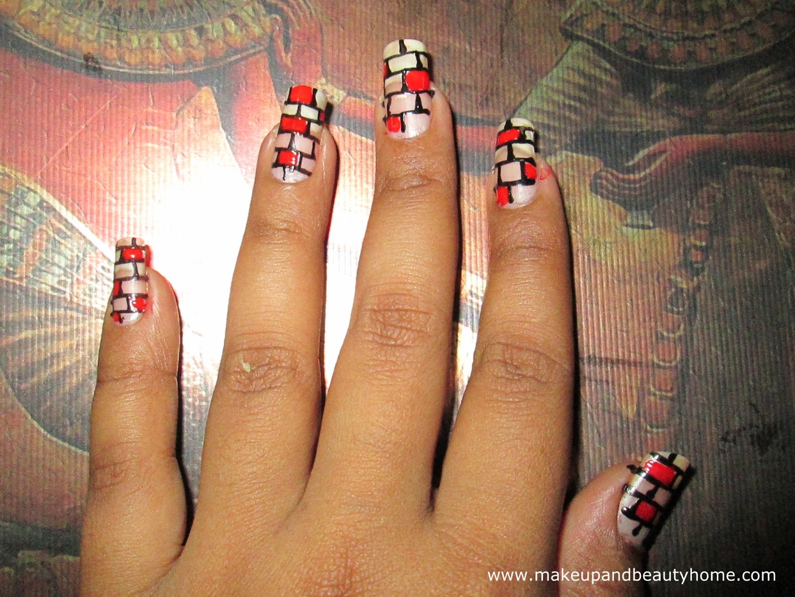 DIY Colorful Bricks Nail Art Step by Step Photo Tutorial
