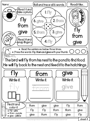 Interactive Sight Word Read it and Write it Fluency and Word Work First Grade