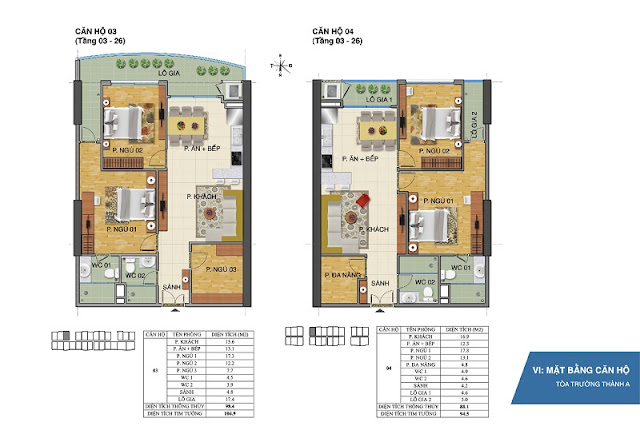 Mặt bằng chi tiết căn hộ 03&04 tòa Trường Thành A - Tràng An Complex