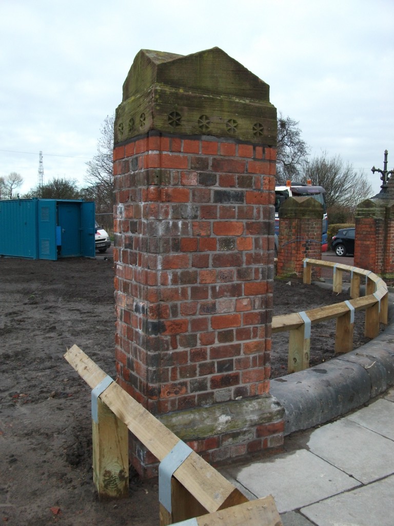 Louise Baldock Gate post at Newsham Park, Prescot Drive finally repaired